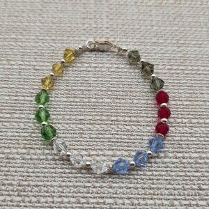 7 Inch Sterling Silver Different Color Crystals Bracelet B767